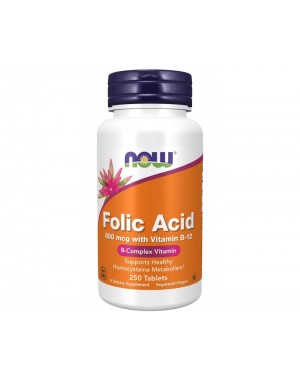 Folic Acid acido folico 800 mcg com Vitamin B-12 250 Tablets NOW Foods