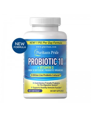 Probiótico 10 com vitamina D 60 capsulas Puritans 