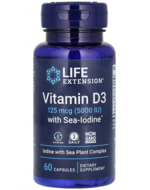 Vitamin D3 with Sea-Iodine, 125 mcg (5,000 IU), 60 Capsules Life Extension