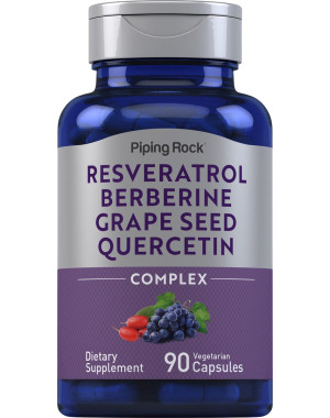 Piping Rock Resveratrol Berberine Grape Seed & Quercetin Complex  90 Capsules