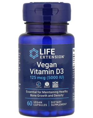 Vegan Vitamin D3, 125 mcg (5000 IU), 60 Vegan Capsules Life Extension