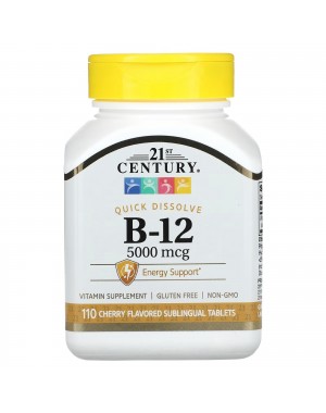 B-12, Cherry, 5,000 mcg, 110 Sublingual Tablets 21st Century