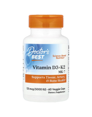 Doctor's Best, Vitamin D3 + K2, MK-7, 60 Veggie Caps