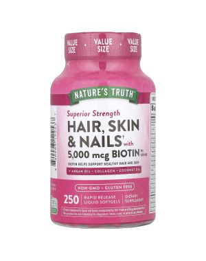Nature's Truth, Hair, Skin & Nails with Biotin, Superior Strength, 250 Rapid Release Liquid Softgels