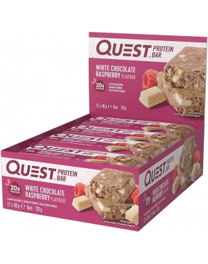 Quest Nutrition White Chocolate Raspberry Flavour Protein Bar, Gluten free, Vegetarian friendly, No Sugar, Keto Friendly, 12-Count