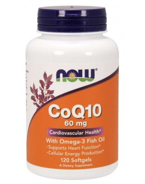 CoQ10 60 mg with Omega-3 Fish Oil 120 Softgels Now foods