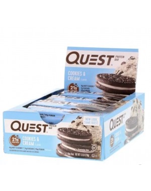 Quest Nutrition Cookies & Cream Protein Bars, High Protein, Low Carb, Gluten Free, Keto Friendly, 12 Count 