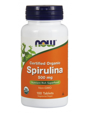 Spirulina 500 mg 100 Tablets, Certified Organic NOW Foods