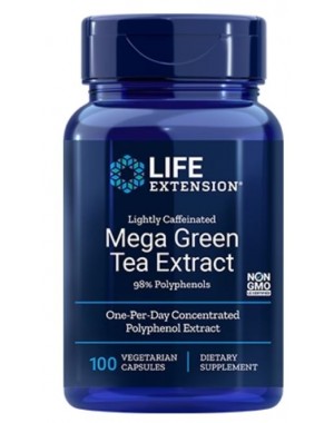 Lightly Caffeinated Mega Green Tea Extract 98% Polyphenols 100s Life Extension