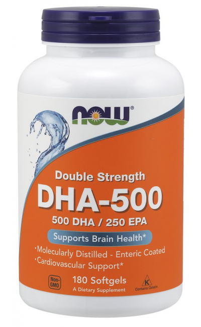 صورة أمامية لعبوة ناو DHA 500 ملغ، 180 كبسولة هلامية
