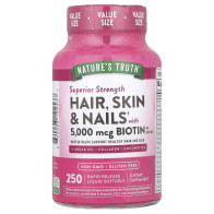 Nature's Truth, Hair, Skin & Nails with Biotin, Superior Strength, 250 Rapid Release Liquid Softgels