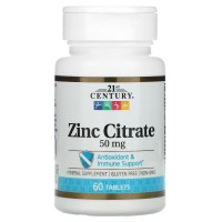 Zinc Citrate, 50 mg, 60 Tablets 21st Century